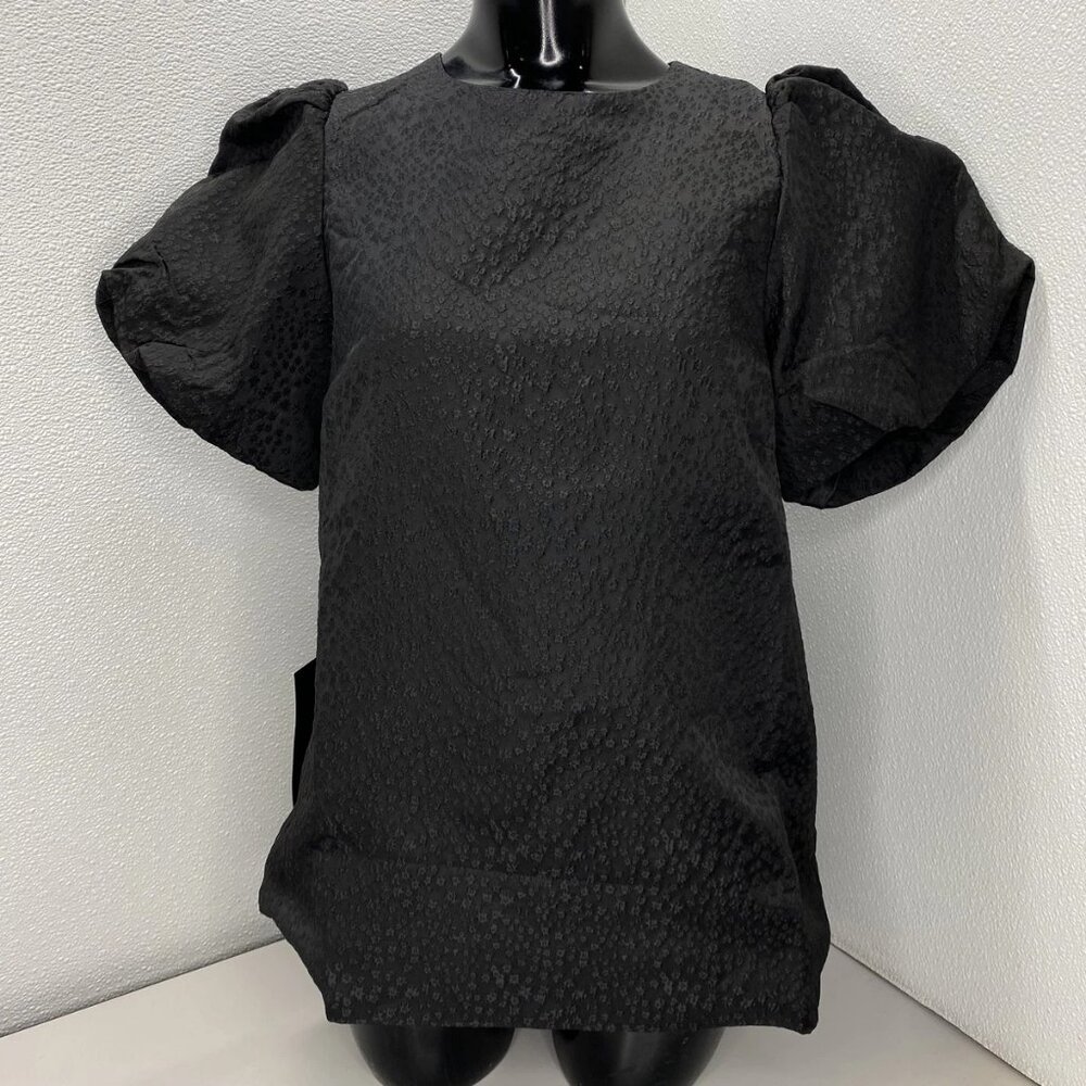 NEW POMANDER PLACE Women’s Lyla Jacquard Puff Sleeve Blouse Black Size S